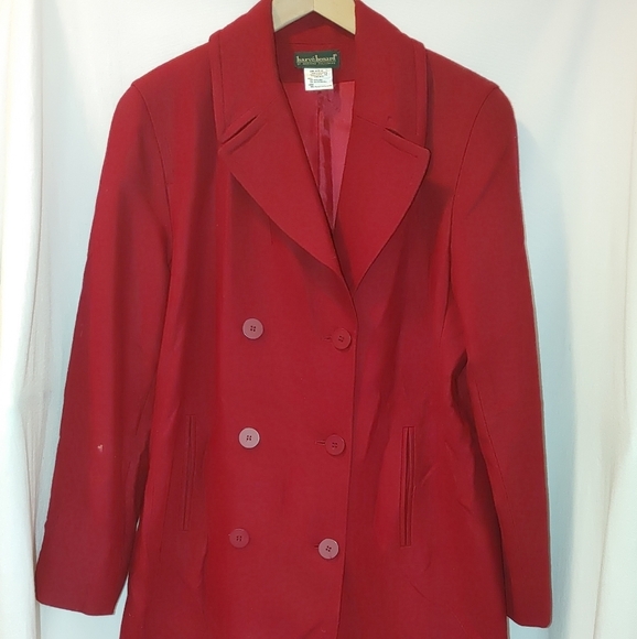 Harve Bernard Holtzman‎ Red Wool Blend Double Breasted Pea Coat Car 12 - Picture 2 of 8
